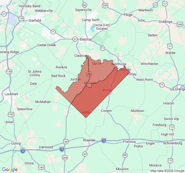 Map of septic coverage in Rosanky, TX