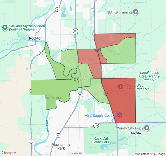 Map of septic coverage in Roscoe, IL