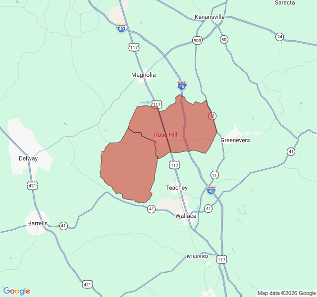 Map of septic coverage in Rose Hill, NC