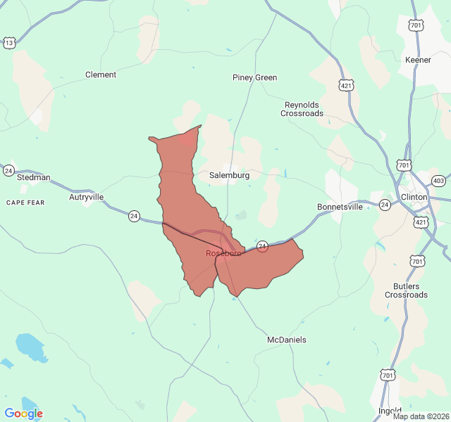 Map of septic coverage in Roseboro, NC