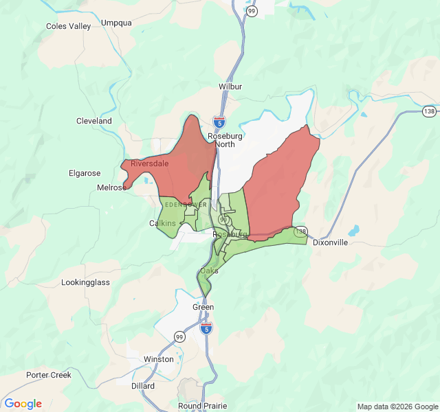 Map of septic coverage in Roseburg, OR