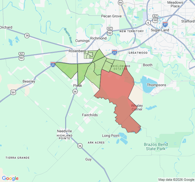 Map of septic coverage in Rosenberg, TX