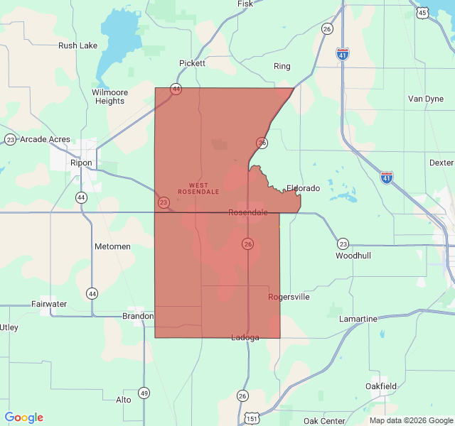 Map of septic coverage in Rosendale, WI
