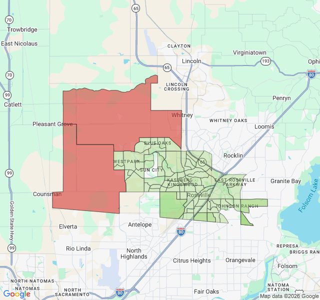 Map of septic coverage in Roseville, CA