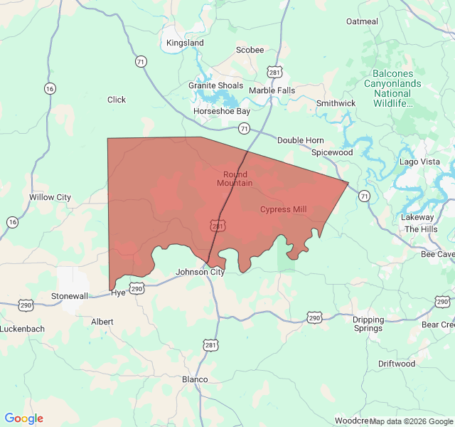 Map of septic coverage in Round Mountain, TX