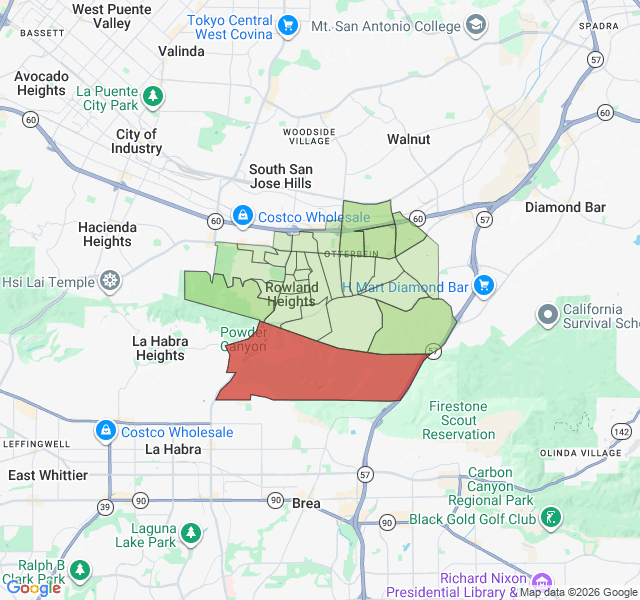 Map of septic coverage in Rowland Heights, CA