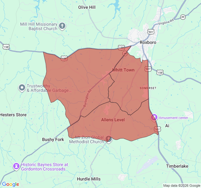 Map of septic coverage in Roxboro, NC