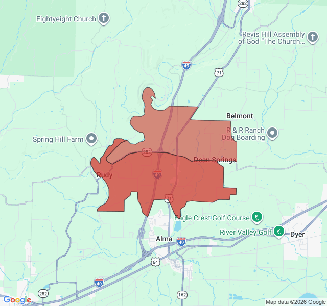 Map of septic coverage in Rudy, AR