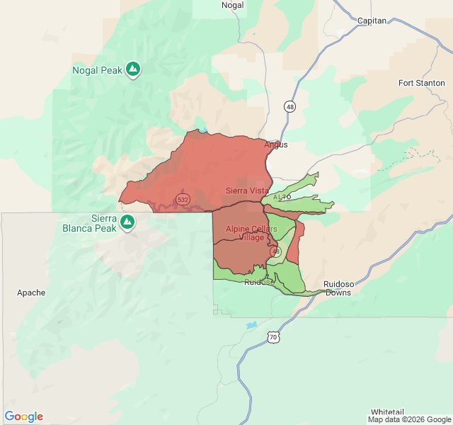 Map of septic coverage in Ruidoso, NM