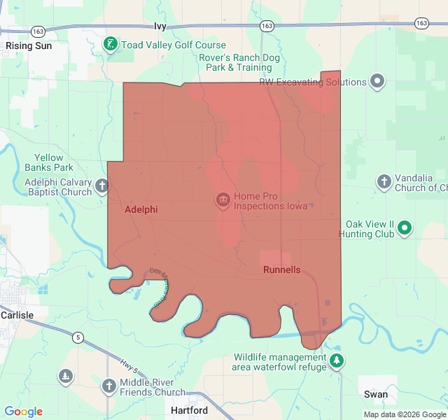 Map of septic coverage in Runnells, IA