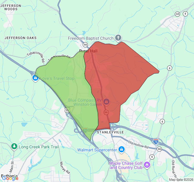 Map of septic coverage in Rural Hall, NC