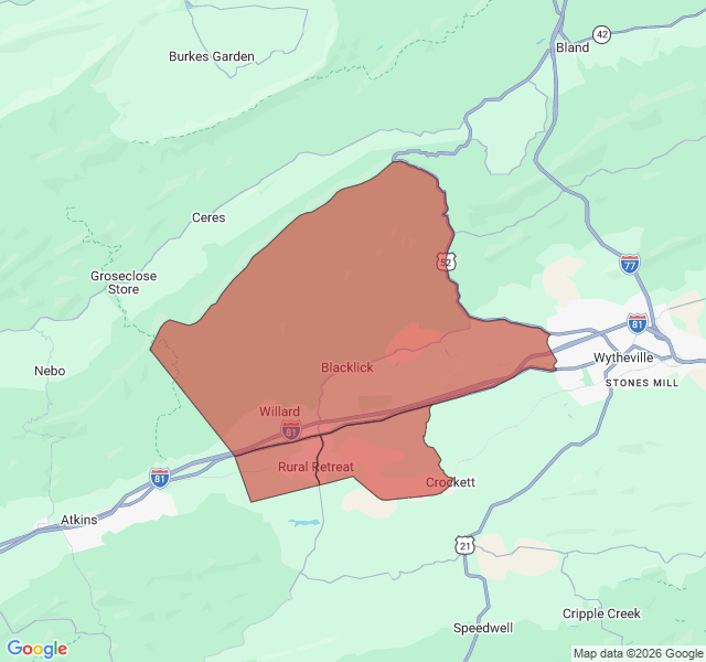 Map of septic coverage in Rural Retreat, VA
