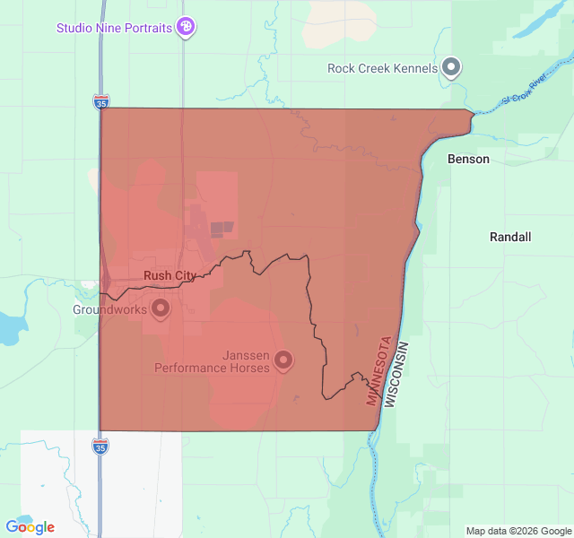 Map of septic coverage in Rush City, MN