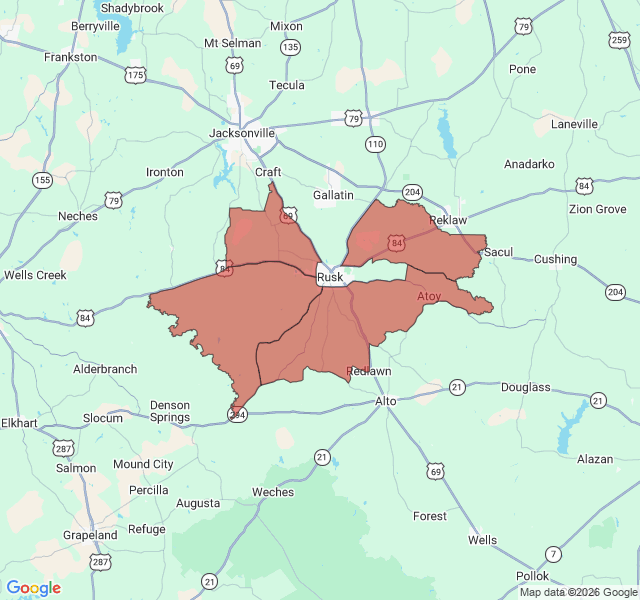Map of septic coverage in Rusk, TX