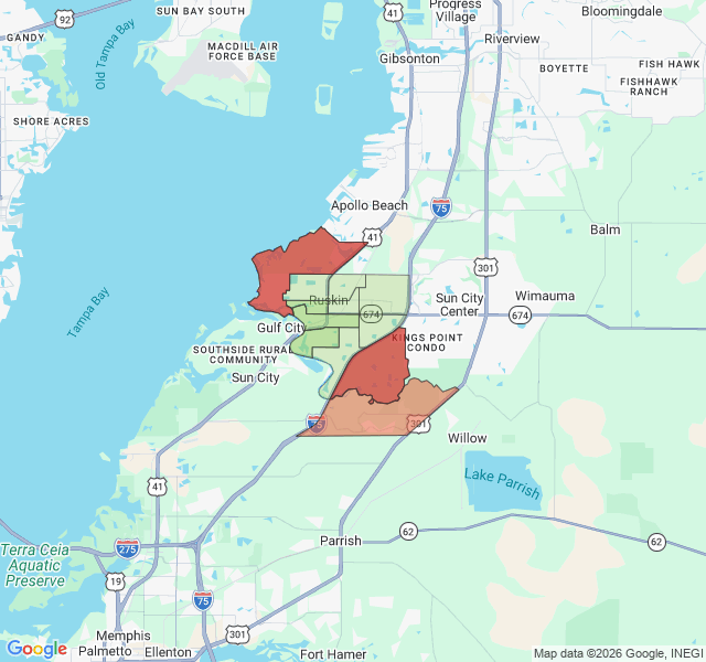 Map of septic coverage in Ruskin, FL