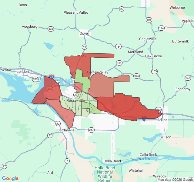 Map of septic coverage in Russellville, AR