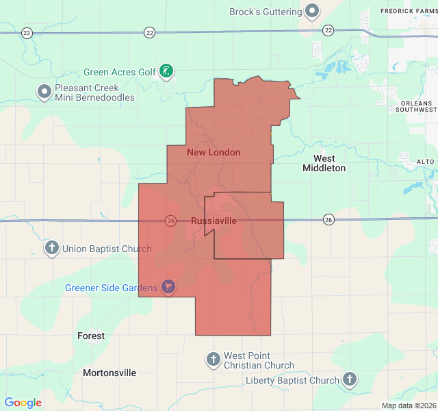 Map of septic coverage in Russiaville, IN