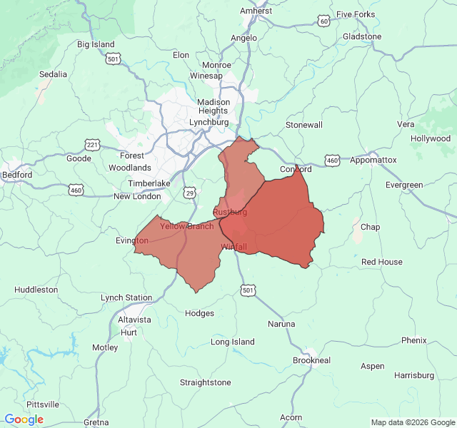 Map of septic coverage in Rustburg, VA