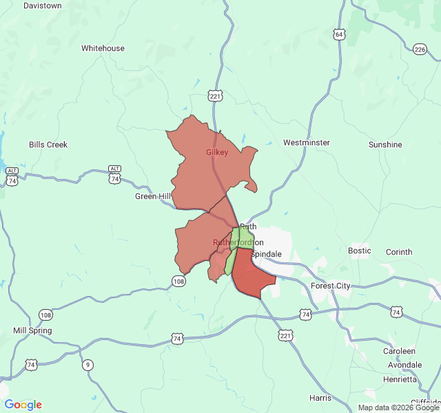 Map of septic coverage in Rutherfordton, NC