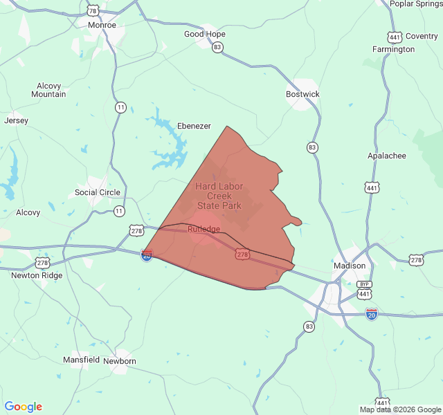 Map of septic coverage in Rutledge, GA
