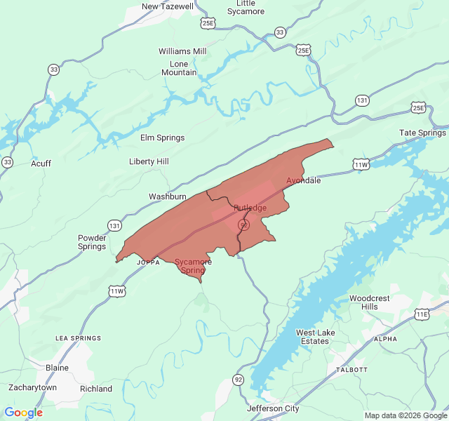 Map of septic coverage in Rutledge, TN