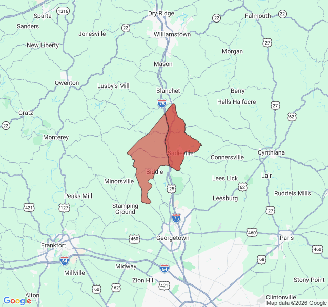 Map of septic coverage in Sadieville, KY