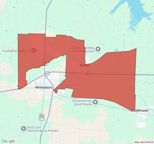 Map of septic coverage in Sadler, TX