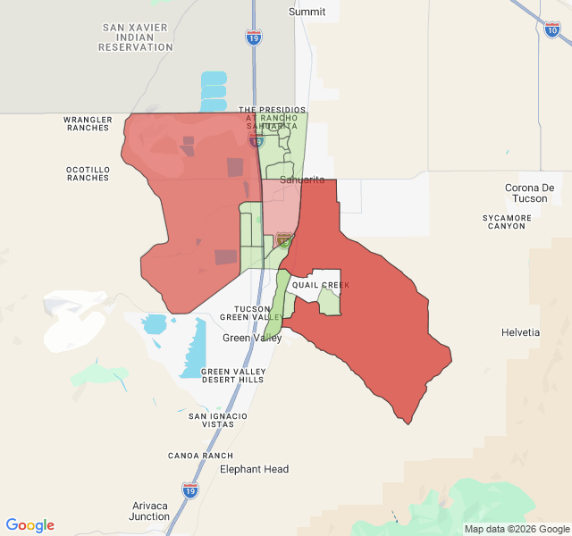 Map of septic coverage in Sahuarita, AZ