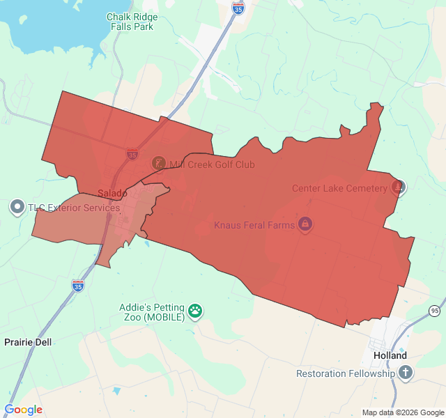 Map of septic coverage in Salado, TX