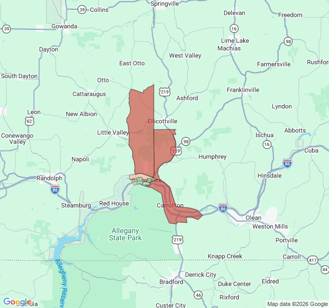 Map of septic coverage in Salamanca, NY