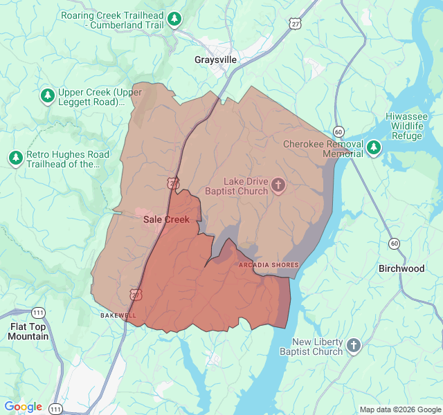 Map of septic coverage in Sale Creek, TN