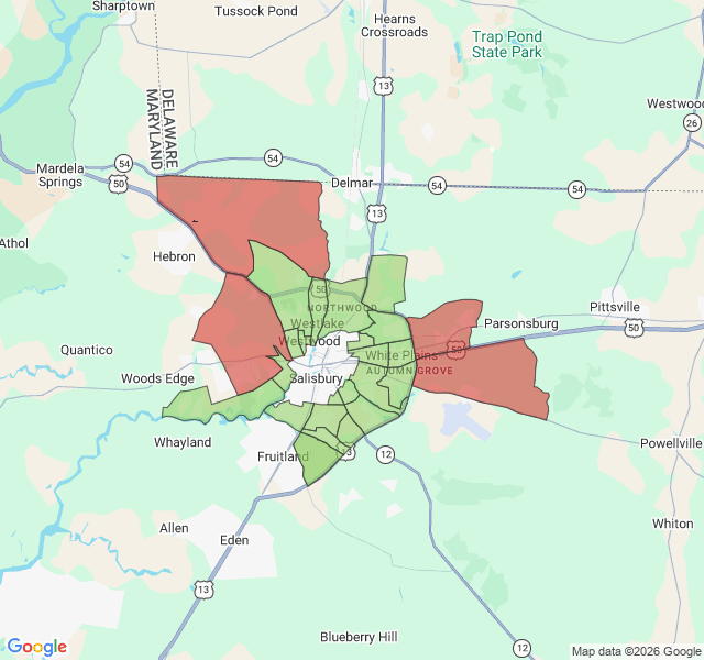 Map of septic coverage in Salisbury, MD