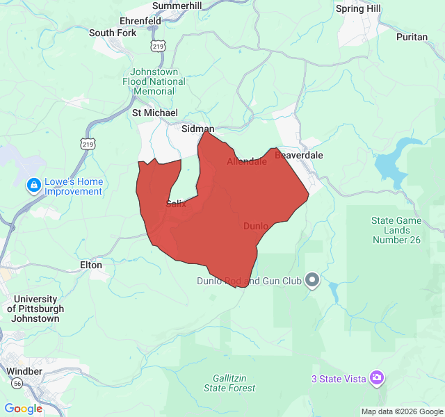 Map of septic coverage in Salix, PA