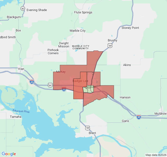 Map of septic coverage in Sallisaw, OK