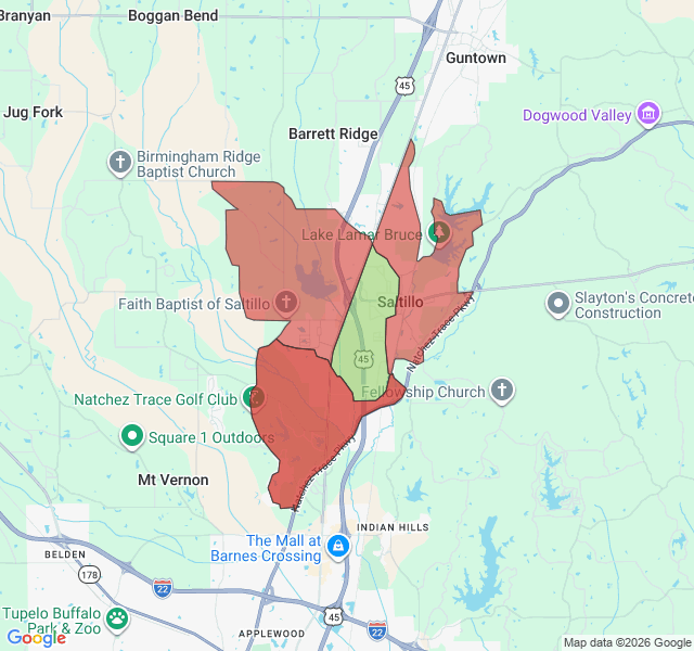Map of septic coverage in Saltillo, MS