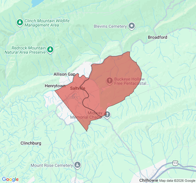 Map of septic coverage in Saltville, VA