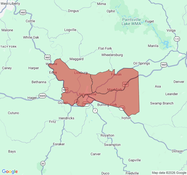 Map of septic coverage in Salyersville, KY