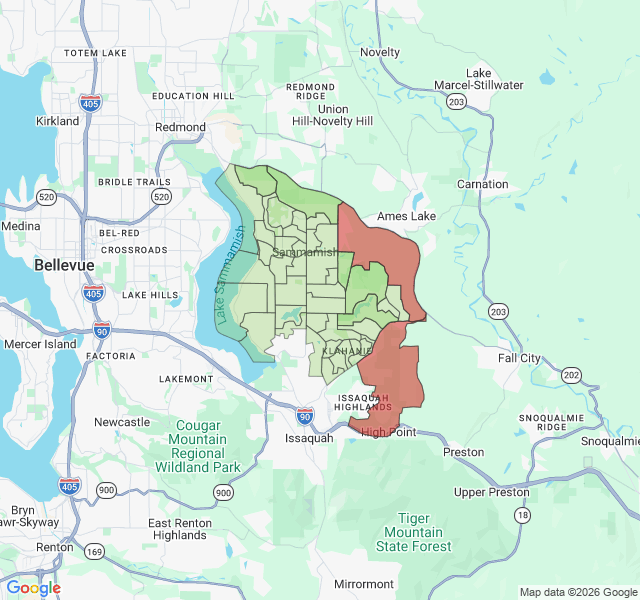 Map of septic coverage in Sammamish, WA