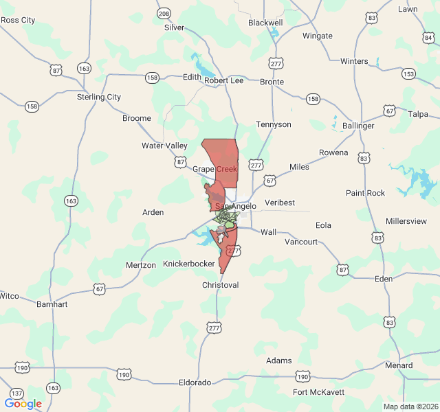 Map of septic coverage in San Angelo, TX