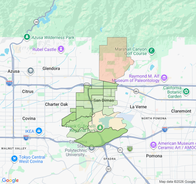 Map of septic coverage in San Dimas, CA