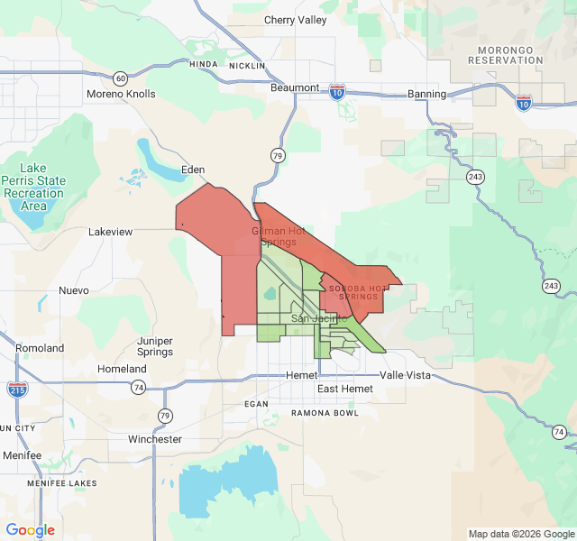 Map of septic coverage in San Jacinto, CA