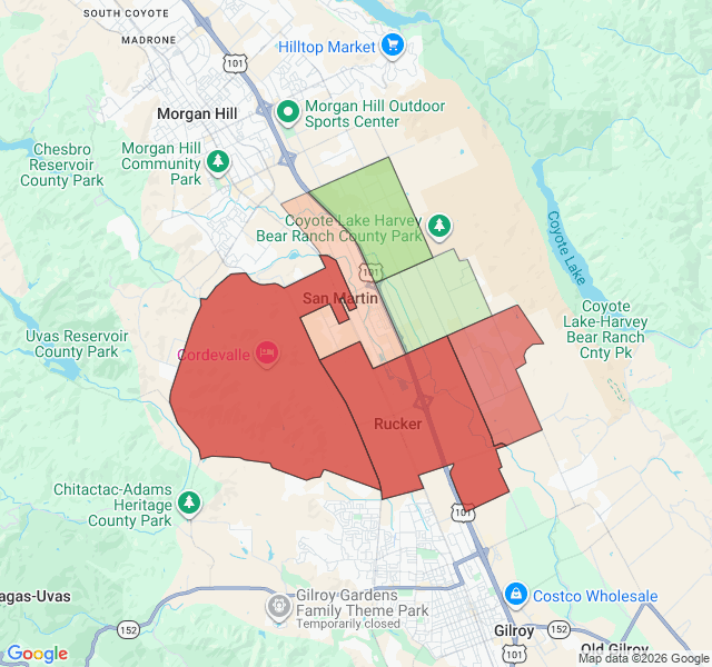 Map of septic coverage in San Martin, CA