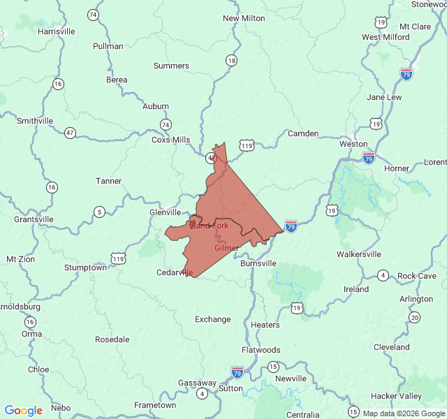 Map of septic coverage in Sand Fork, WV