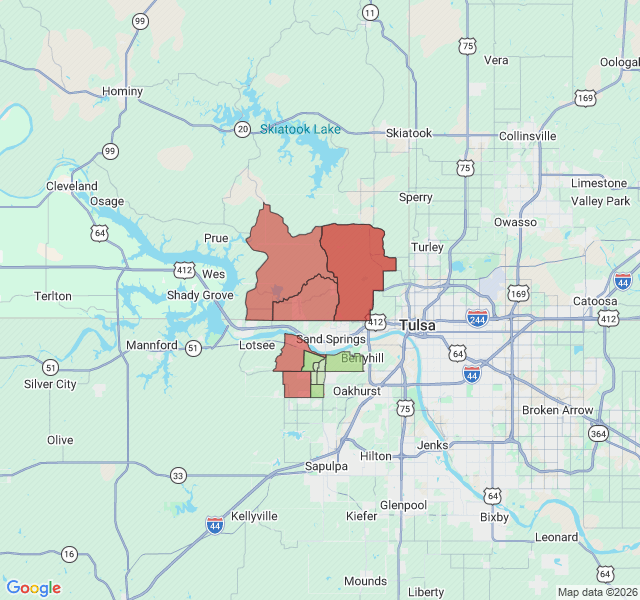 Map of septic coverage in Sand Springs, OK