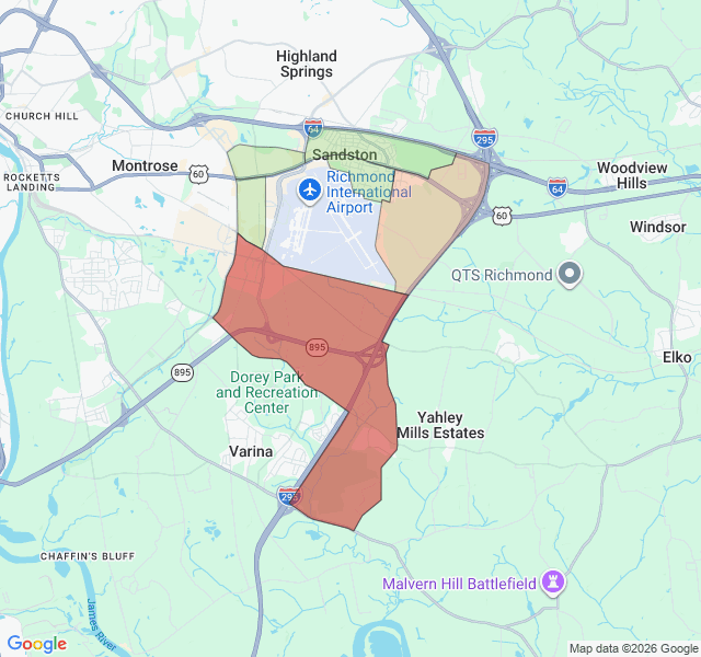 Map of septic coverage in Sandston, VA