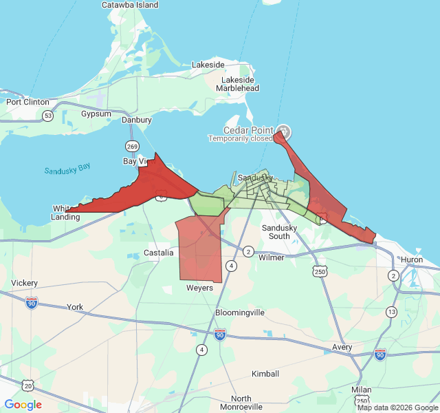 Map of septic coverage in Sandusky, OH