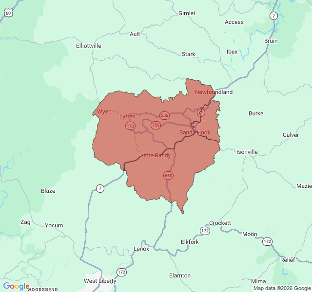 Map of septic coverage in Sandy Hook, KY