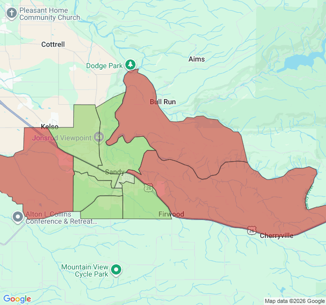 Map of septic coverage in Sandy, OR