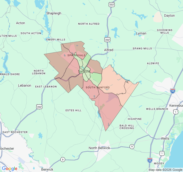 Map of septic coverage in Sanford, ME