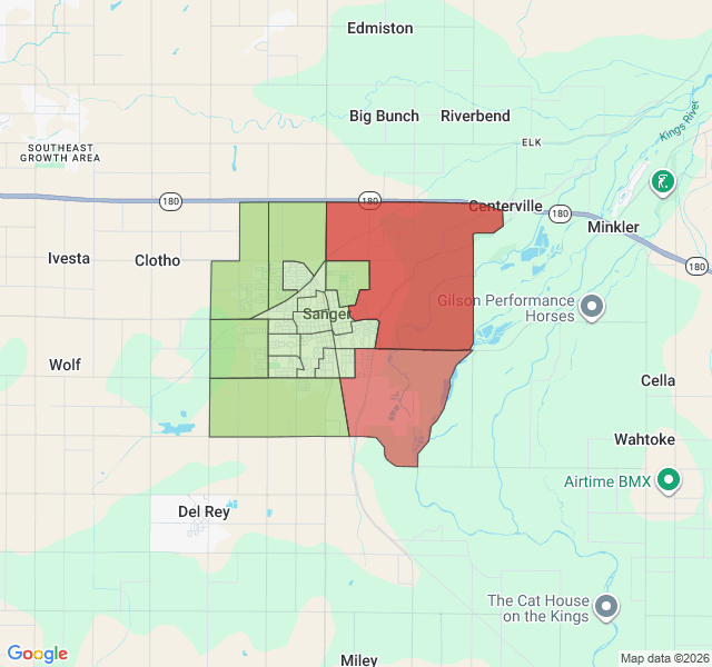 Map of septic coverage in Sanger, CA